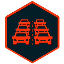 Icon of six cars driving in two lanes