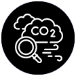 Icon of a magnifying glass and a cloud with text saying CO2 inside